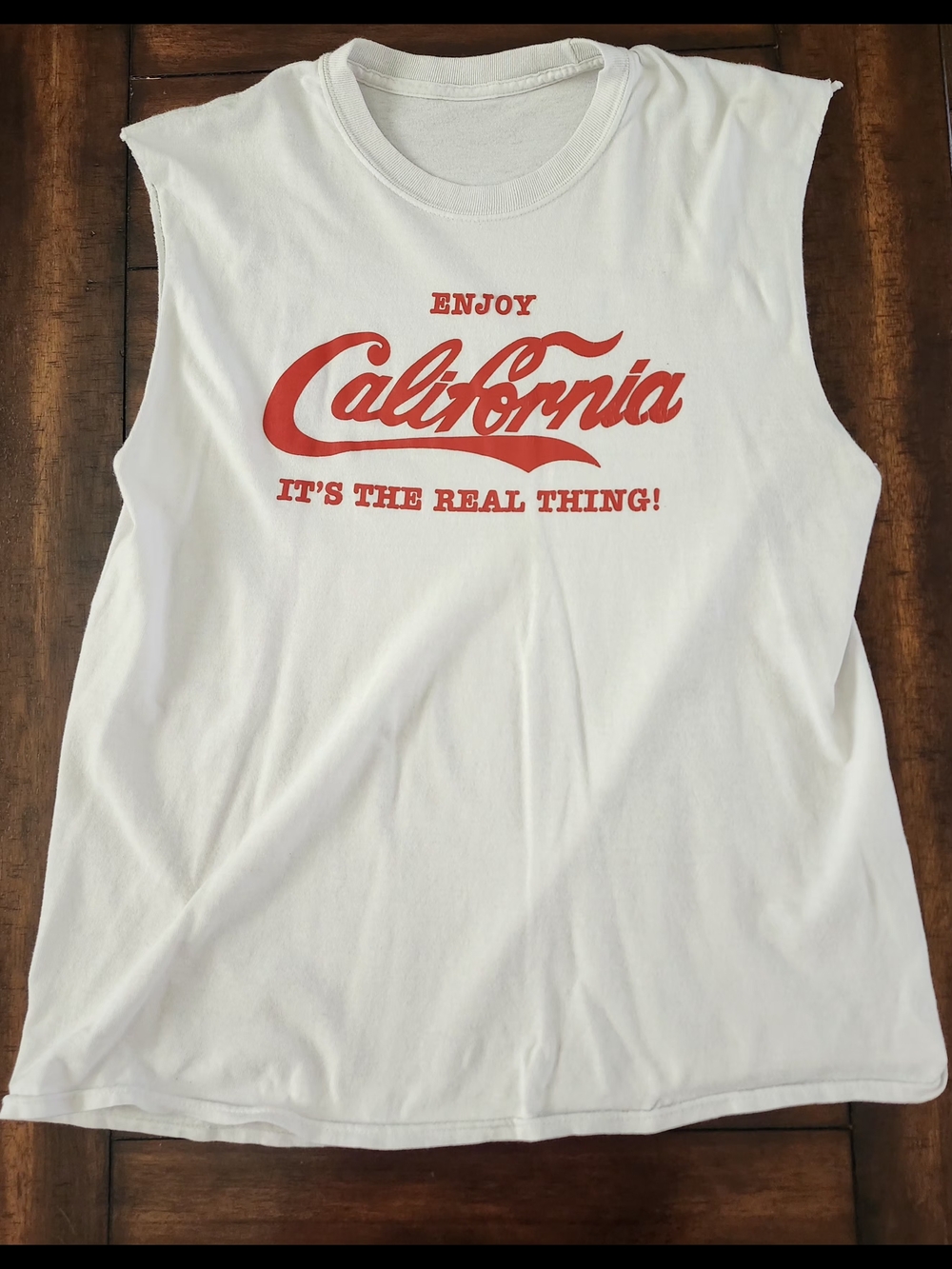 White "California" Graphic Muscle Tank Top - Red Print